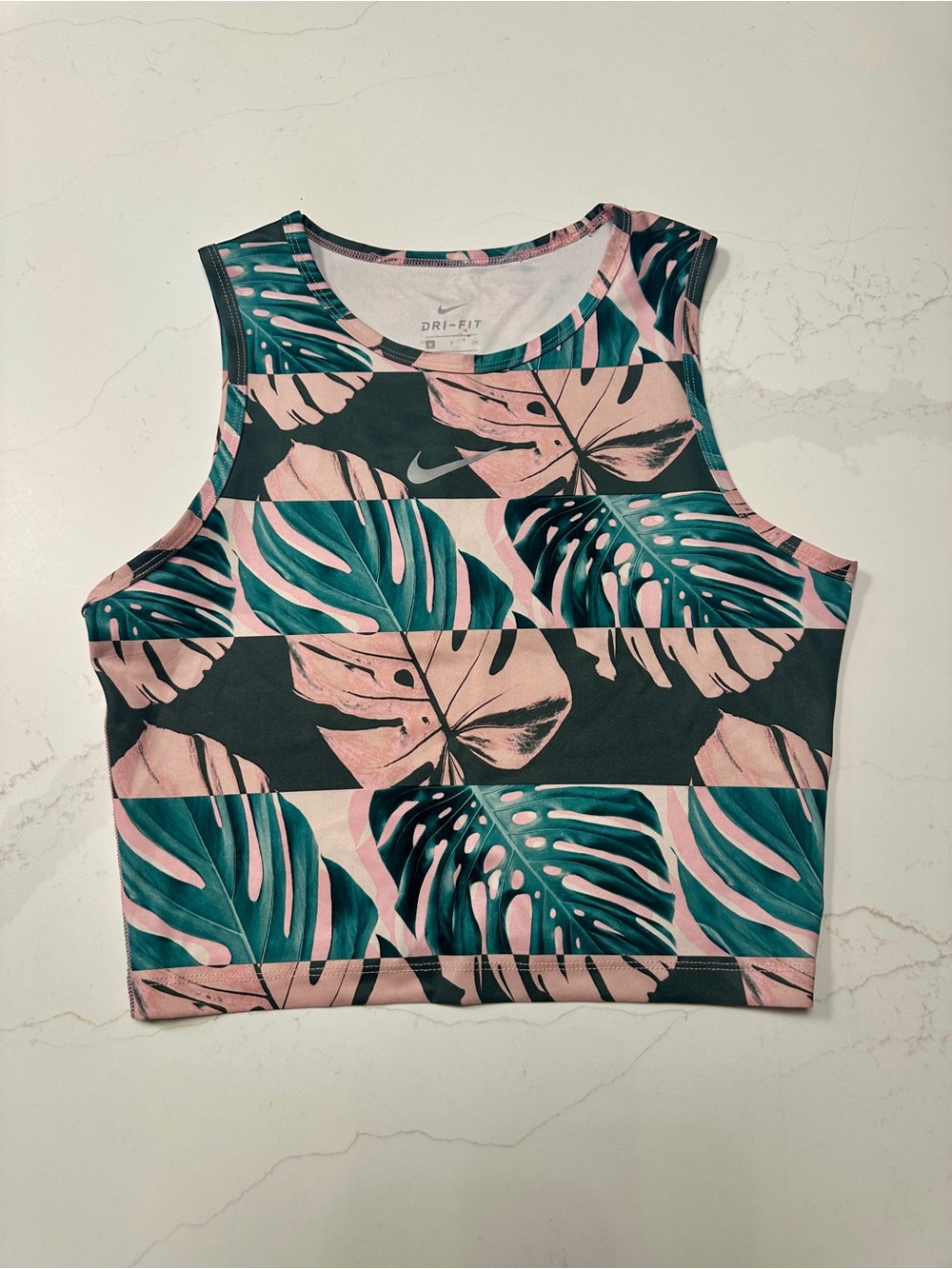 Nike Dri-FIT Tropical Monstera Crop Tank Pink Green Size S